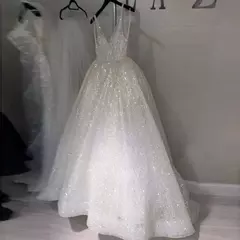Vestidos de casamento elegantes Bohemia para mulheres, decote em v, vestidos de noiva sem mangas, brilhante, linha A, vestido de noiva, vestido maxi, decotado, feminino, 2024 - comprar online