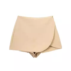 TRAF-Mini-saia de cintura alta feminina, calção envoltório, preto, rosa, sexo, verão, moda outono