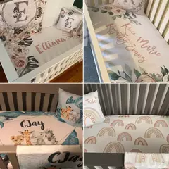 LVYZIHO-Conjunto de cama personalizado berço para o chuveiro do bebê, urso adormecido, nome personalizado, lua, nuvem, estrelas, menino e menina - loja online