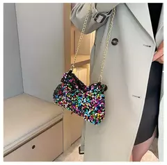 Lantejoulas crossbody saco de corrente simples ins cor sólida lantejoulas bolsa de ombro axilas bolsa de telefone noite sacos de embreagem bolsa na internet