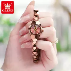 OLEVS Relógio Quartz para Mulheres, Espelho Rhombic, Relógio de Pulso Feminino Impermeável, Tungsten Steel Strap, Luxo, Original, 7007