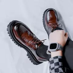 Sapatos de couro formal grosso para homens, plataforma de designer de luxo, vestido de casamento Oxfords, preto, marrom - comprar online