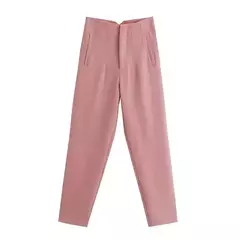 TRAF-Calças de escritório de cintura alta femininas, calças formais de escritório, calças lápis, pretas, rosa, brancas para senhoras, moda - loja online