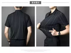 Camisa de spandex fina de manga comprida masculina, manga curta, elástica alta - loja online