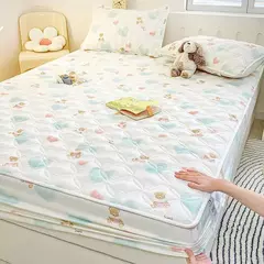Capa de cama acolchoada estilo floral colcha colchão elástico protertor engrossar roupa de cama rsilençóis para casa (sem fronha) - Wolf Magazine