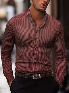 Camisa listrada de manga longa masculina, camisa de botão respirável casual, tecido macio confortável, plus size XS-6XL, 2024 - comprar online