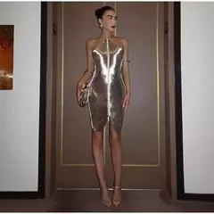 Mini vestido com decote em v para mulheres, Halterneck, Cortar o vestido curto, Decoração assimétrica com borla, Vestidos Patchwork, Moda elegante - Wolf Magazine