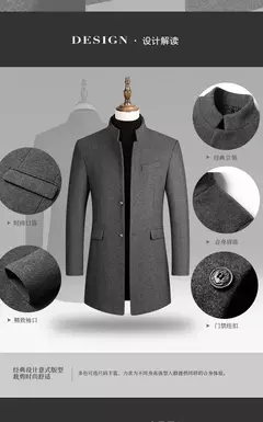 Casaco de lã dos homens outono inverno 2022 comprimento médio blusão engrossado gola masculina trench coat abrigo hombre na internet