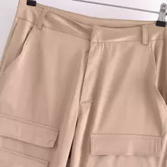 TRAF-Calça feminina de cetim cargo com bolsos, vintage, cintura alta, mosca com zíper, calça feminina, moda na internet