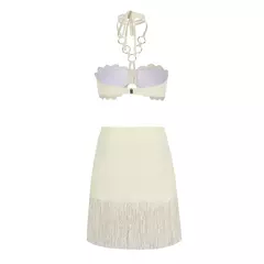 Conjunto sexy de biquíni feminino, sutiã de renda, mini saia, férias de praia, fato de banho feminino casual, 2 peças, verão na internet