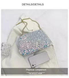 Lantejoulas crossbody saco de corrente simples ins cor sólida lantejoulas bolsa de ombro axilas bolsa de telefone noite sacos de embreagem bolsa - loja online