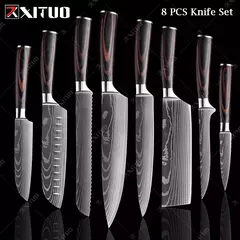 XITUO-Laser Damasco Padrão Facas de Cozinha Set, Faca Chef, Ultra-Sharp, Santoku, Cutelo, Corte, Utilidade, Fruta, 1-10pcs na internet