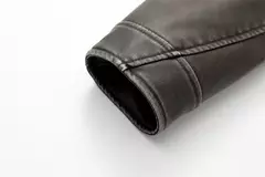 Jaqueta de couro lavada RARF com cinto para mulheres, casaco curto, zíper rebaixado e lapela vintage, cinza de carvão, novo, 2024 - comprar online