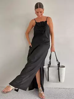 Vestido maxi solto sem mangas feminino, monocromático, halter de flores, festa elegante, streetwear, moda feminina, Novo, 3D, 2024 na internet