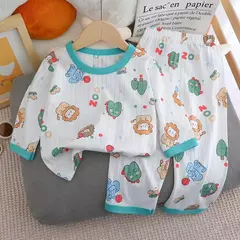 Pijama de algodão puro para meninos e meninas, camiseta fina de manga comprida, tops e calças lindos desenhos animados, conjuntos de roupas infantis, verão, novo, 2022 na internet