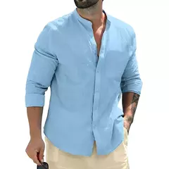 Camisas masculinas de algodão de manga comprida, camisas brancas, monocromáticas, streetwear de botão, respirável, negócios, outono - comprar online