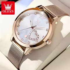 OLEVS-Relógio de pulso quartzo japonês feminino, relógios impermeáveis, pulseira de aço inoxidável, vestido fashion, luminoso Diamond face, relógio feminino
