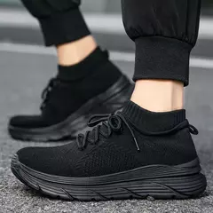Sapato de meias casual confortável masculino, tênis preto para dirigir, novo, na internet