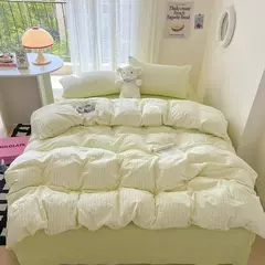 Conjunto de cama simples Pink Stripe para adultos e crianças, lençol de algodão lavado, fronha, roupa de cama completa Queen, conjunto de capa de edredão, sem enchimento