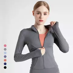 Fato de treino de mangas compridas Slim Fit para mulheres, casaco fitness, tops de ioga com buracos, jaqueta de ginástica, moletom de treino 2024 - loja online