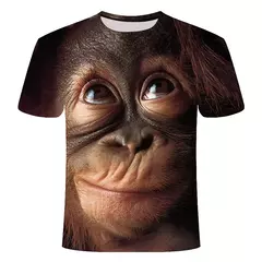 Camiseta masculina de manga curta com estampa de macaco 3D, gola redonda, blusa solta extragrande, roupa divertida, moda verão, nova na internet