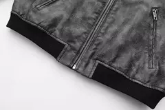Jaqueta de couro PU feminina, casaco PU, mangas compridas, jaqueta solta, couro gradiente, gola redonda, zíper, locomotiva, curta, lavada - comprar online