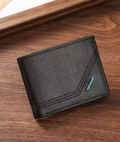 Carteira de couro sintético curta bifold masculina, titular do cartão de identificação de crédito bolsa billfold, Business Slim Clutch, monocromática - Wolf Magazine