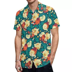 Camiseta havaiana masculina de manga curta, estampa de ovelha 3D, roupas de praia soltas, camisas grandes, verão na internet
