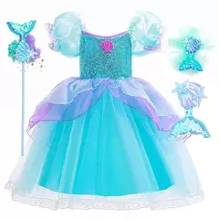 Menina sereia vestido para crianças festa de aniversário princesa cosplay traje ariel halloween fantasia roupas verão elegante vestido na internet