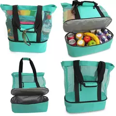 Bolsa de praia de piquenique para mulheres, malha, transparente, camada dupla, armazenamento de natação, alta capacidade, sacolas de compras - Wolf Magazine