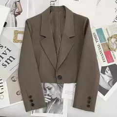 Xpqbb-Blazers femininos pretos cortados, jaqueta com colarinho entalhado, casaco que combina com tudo, chique coreano, terno de botão único, tendência, novo, 2024