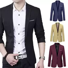 Casaco de terno formal masculino, um botão, preto, azul, vermelho, slim fit, blazer de moda, jaqueta casual, roupas masculinas - loja online