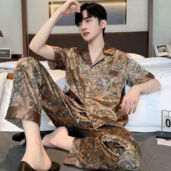Conjuntos de pijama masculino de cetim de seda manga comprida, pijamas masculinos, camisola estampada, Casa, Soft Cozy Sleepwear Calças, Novo - Wolf Magazine