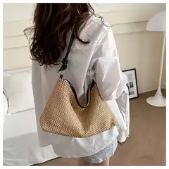 Imagem do Saco de palha tecido Rattan para senhoras, sacola de grande capacidade, bolsa trançada artesanal, bolsa de ombro, moda