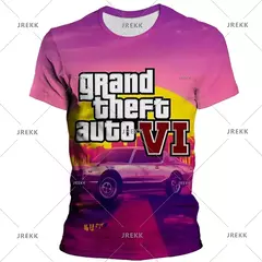 Camisetas gráficas Grand Theft Auto VI masculinas, Boy Streetwear, Tops masculinos casuais, Roupas impressas 3D do jogo GTA 6, Novos jogos - comprar online
