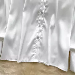Elegante cetim tridimensional flor manga longa lapela blusa chique vintage moda colheita topo feminino camisas de outono roupas