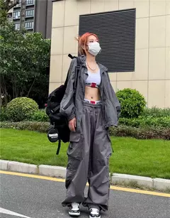 Y2k pára-quedas calças pretas mulheres hippie streetwear bolsos grandes calças de carga harajuku perna larga baggy sweatpants - loja online
