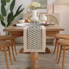 Algodão e linho Splicing Table Flag para casa, toalha de mesa tecida Tassel, Material Natural, Decoração Pastoral, 2 cores