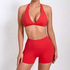 Imagem do Sportswear por atacado para mulheres, sutiã esportivo e shorts outfit, roupas de ioga, kit de roupas fitness, push up treino Activewear, vermelho, 2024