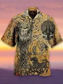 Camisas Tiki de mangas curtas masculinas, estampa 3D, tendência legal da moda, tops havaianos para festas na praia, tops soltos e respiráveis, 2024 na internet