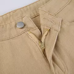 Jeans feminino de cintura alta e larga lavado com bolsos, calça casual e elegante, perna reta, monocromática, outono - comprar online