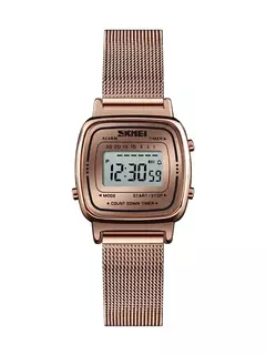 Skmei-Relógio de luxo em aço inoxidável para mulheres, contagem regressiva, relógio de pulso feminino, impermeável, relógio Chrono Digital, moda - loja online
