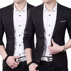 Fato de blazer fino masculino, manga comprida, bolsos, um botão, lapela, casual, festa formal, masculino, outono, parte superior - loja online