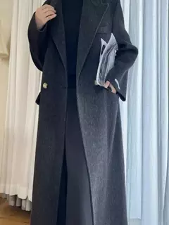 Casaco de alpaca de lã feminino, jaquetas de lã, trespassado duplo, gola de terno, solto, Casacos longos, senhora do escritório, outono, inverno, 2022 - comprar online
