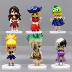 6 pçs/set anime q versão dr.stone figuras modelo 10cm ishigami senkuu âmbar postura de pé boneca ornamentos brinquedos presentes para crianças - comprar online