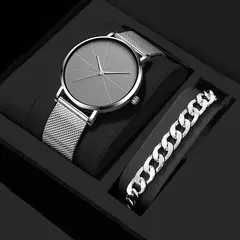 Homens de aço inoxidável quartzo relógio de pulso, prata pulseira relógios, malha cinto, calendário, negócio, luxo, moda - comprar online