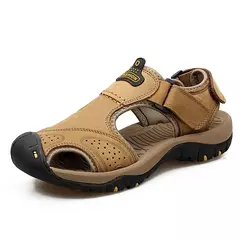 Sapatos masculinos casuais de couro genuíno, sandálias masculinas ao ar livre, sapatos romanos de praia, plus size 38-48, verão na internet