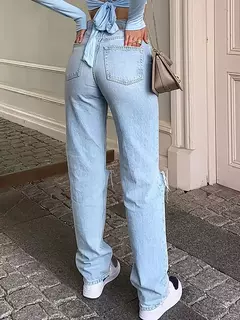 Denim feminino, calças retas rasgadas, cintura alta, ajuste fino, todos os fósforos, elástico, venda quente, novo, 2024 - Wolf Magazine