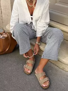 Calça xadrez casual feminina com cordão, cintura alta, calça reta, roupa diária, amiga da pele, moda verão, nova, venda quente
