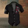 Camisa retrô masculina com estampa caveira rosa, roupa de festa, manga curta, casual, na moda, extragrande, tamanho S-5XL, moda, verão
